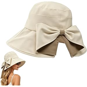 Women's Bowknot Wide Brim Sun Protective Hat, Foldable Wide Brim Sun Hat Women, 360° Protection UV Protection Breathable Summ