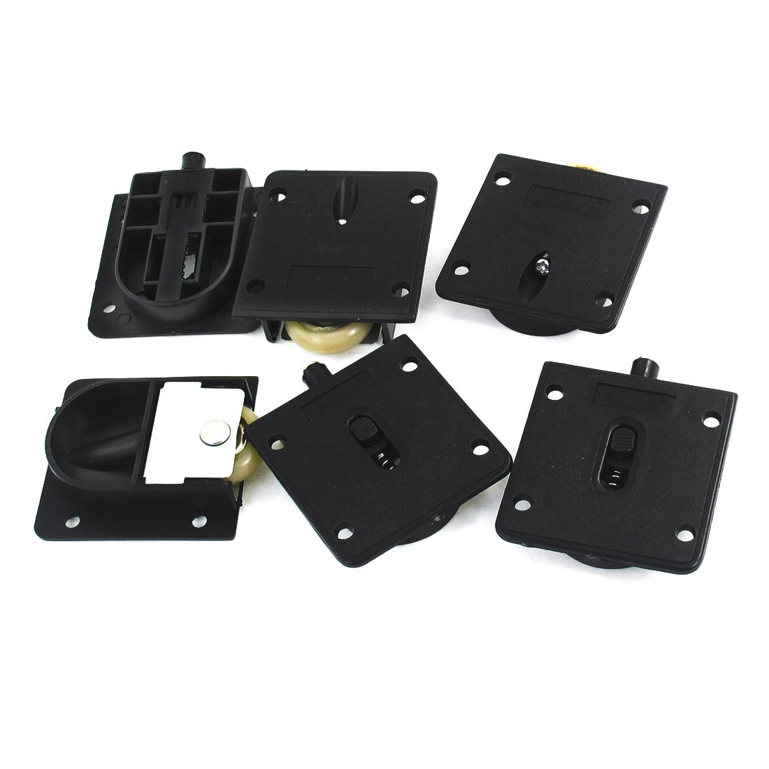 Sourcingmap 3 Set Household Wardrobe Black Rectangle Plate Component Sliding Door Roller