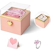 mountova Valentines Day Gifts for Her Girlfriend Wife, Flip Flower Jewelry Box With Ring Birthday Gift for Women Mom Sister, Preserved Rose Ring Box for Anniversary Wedding, Proposal, Pink