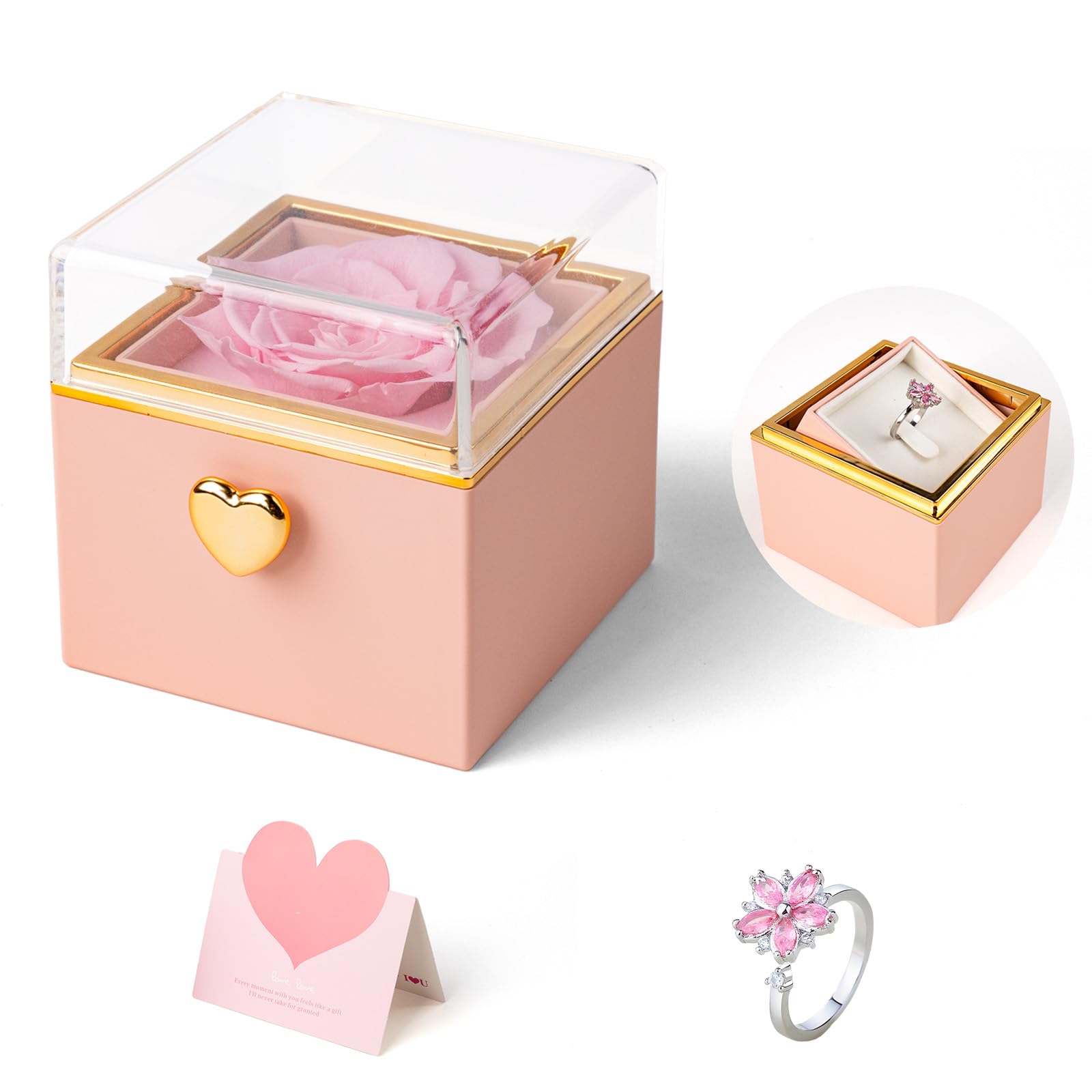 View 1 of ****COLOR WHITE****mountova Valentines Day Gifts for Her Girlfriend Wife, Flip Flower Jewelry Box With Ring Birthday Gift for Women Mom Sister, Preserved Rose Ring Box for Anniversary Wedding, Proposal, White