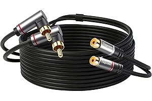 Togconn Dual RCA Extension Cable 35 Feet, 90 Degree Right Angle 2RCA Male to 2 RCA Female Stereo Audio Extender Cord Adapter,