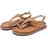 Coutgo Womens Toe Ring Flat Sandals Comfortable Flip Flops T Strap Footbed Sandals Ankle Strap Summer Beach Shoes