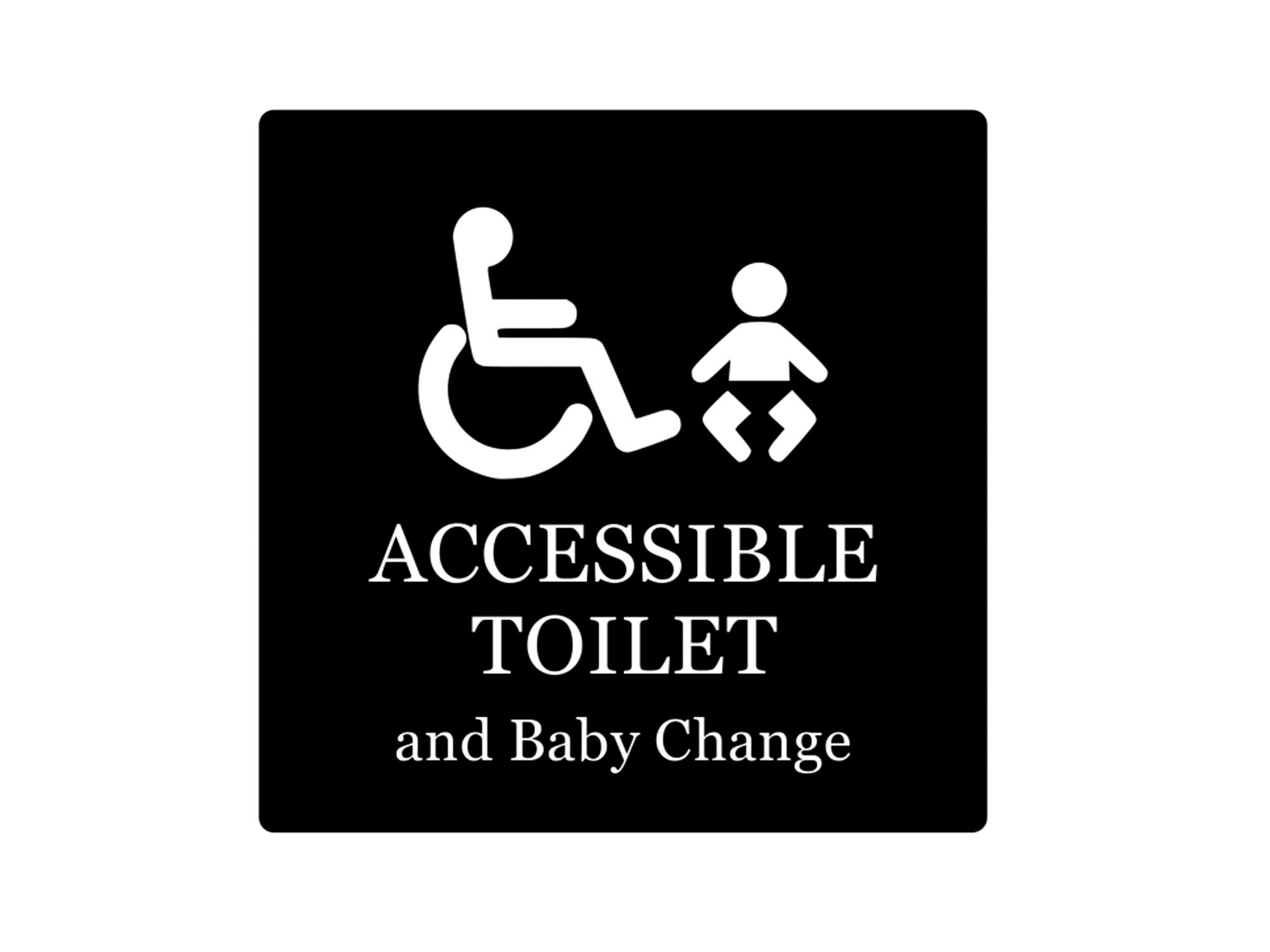 Accessible Toilet and Baby Change - Adhesive Sign Notice - Engraved - Grey and White OR Black and White, 1.6mm waterproof acrylic (Black and white)