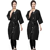 Salon Robes for Clients, Pack of 2, Hair Color Cape Kimono Gown Style, Grooming Smocks for Women & Men, 5 Snaps Closures