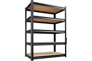 CVGFDR 72”H*36”W Garage Shelving Heavy Duty, Adjustable Garage Shelves, 2000LBS Storage Shelves, 5-Tier Metal Shelving Units, Easy Assembly Wood Shelves, Utility Storage Rack Shelf for Warehouse,Black