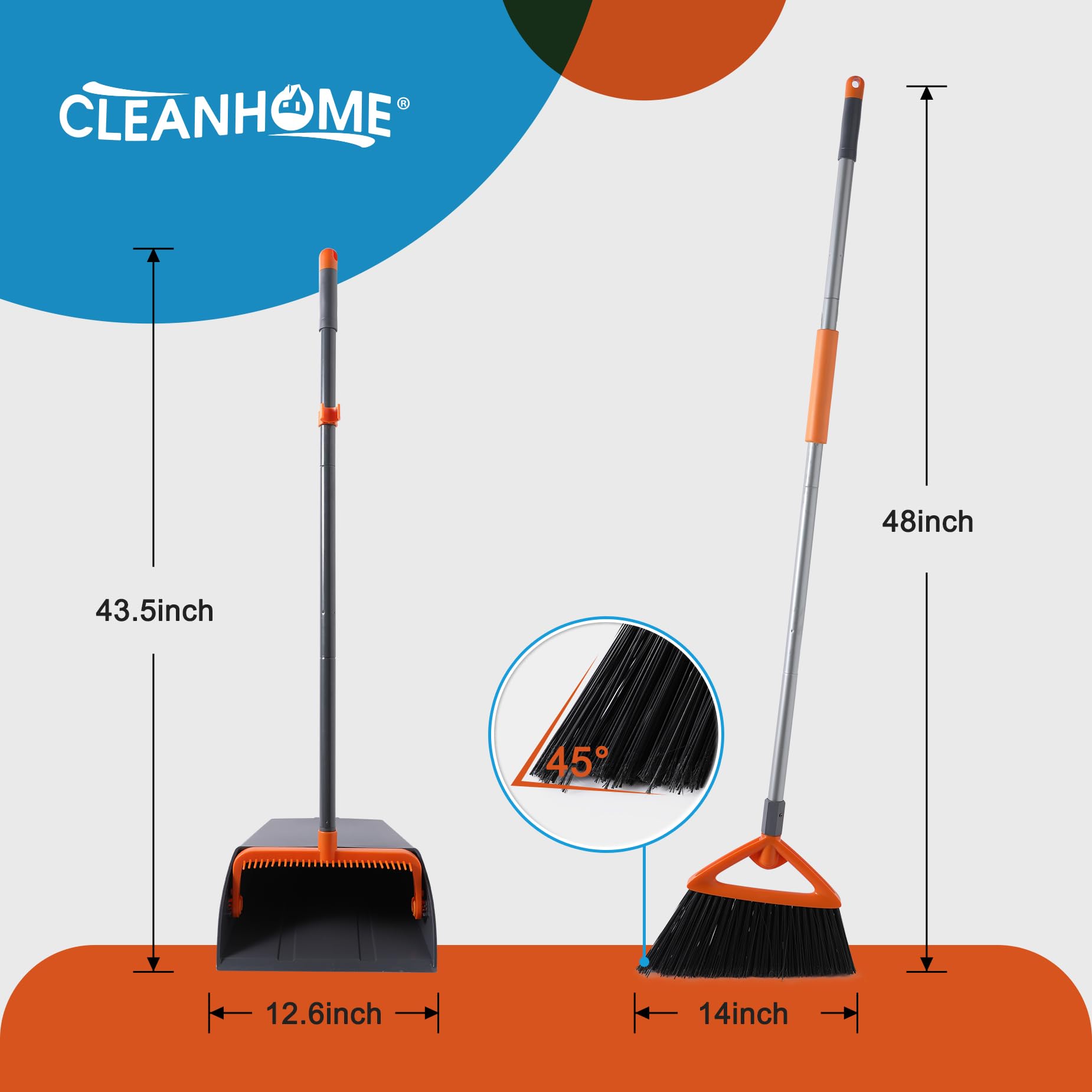 Commercial Broom and Dustpan Set with Long Handle, Outdoor Heavy Duty Broom and Dustpan for Rubbish Leaves Dog Pooper Scooper, Widely used in Courtyards, Garden, Gym,Hotels, Restaurants,Grey