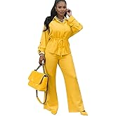 Ophestin 2 Piece Travel Outfits for Women Dressy Button Down Shirt Two Piece Wide Leg Pants Sets