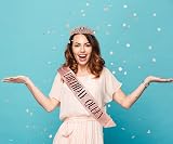 Leixi Birthday Queen Sash & Rhinestone Tiara Set Rose Gold view 4
