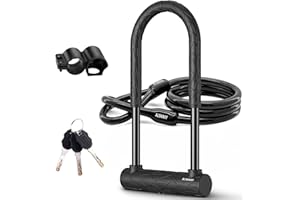 ALSHAAY Heavy Duty Bike U Lock - Super Strong 12 Ton Shear, 20mm U Shape Lock Anti-Theft Silicone Covered Electric Scooter Lock Keyhole with Sliding Cover 4ft Steel Cable with Mounting Bracket and 3 Keys(L)