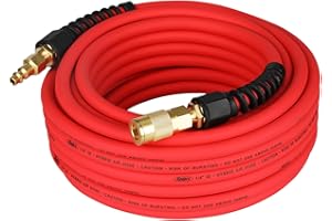 Keepro Hybrid Air Hose, Flexible 1/4 Inch ID By 50 Feet Long Air Compressor Hose with Repairable Solid Brass 1/4" Industrial Quick Coupler and Plug, 300 PSI Maximum Pressure, Red