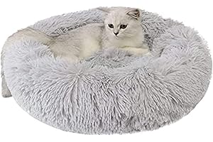 Generic Cat Beds for Indoor Cats - Large 60×60cm, Dog Beds for Small/Medium Dogs, Anti Anxiety Round Fluffy Plush Faux Shag F