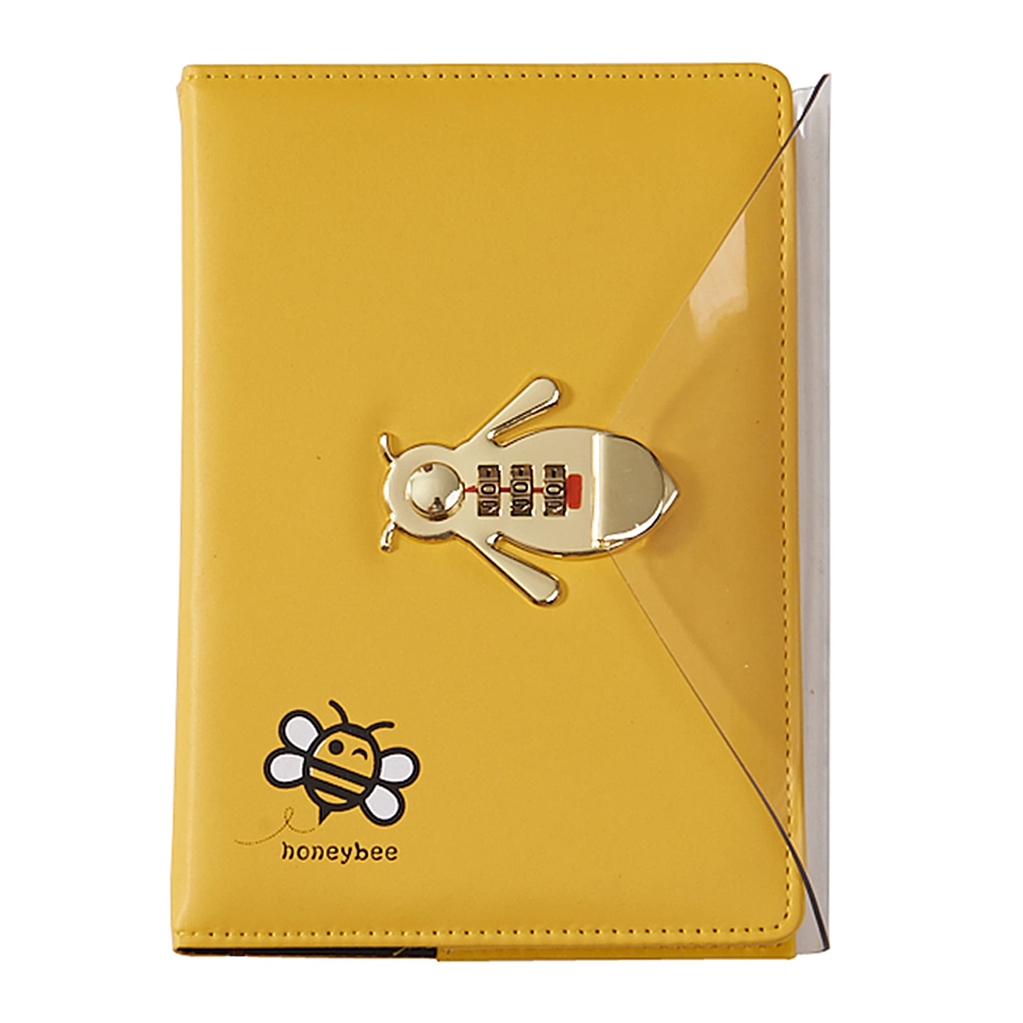LinYesh Creative PU Leather Notebook Diary with Lock (Bee Pattern), A5 Secret Password Notepad Diary Journal Travel Diary Organizer with Combination Lock Pen Holder, 145x210mm