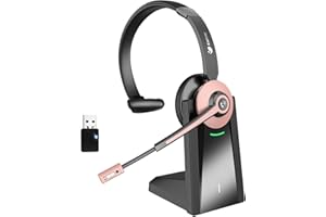EARBAY Wireless Headset with Mic for Work, Bluetooth Headset with Microphone Noise Cancelling & Mute Function, Charging Base & USB Dongle, Single-Ear Wireless Headphones for Work/ Computer/Call Center/Zoom