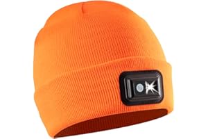 PANTHER VISION POWERCAP LED Hat Light 150 Lumens Rechargeable Fleece Beanie with Bright Built-in Headlamp Waterproof LED Warm One Size Cap (US, Alpha, One Size, Blaze Orange Knit)