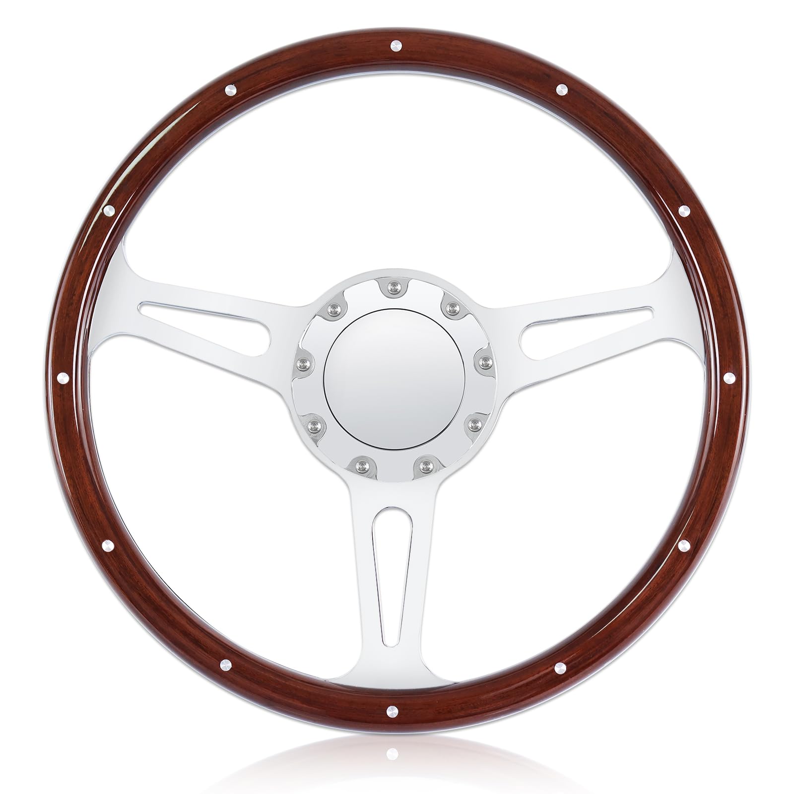 Photo 1 of QYMOPAY 9 Bolt Steering Wheel, 14 Inch Wooden Steering Wheel, Suitable For Most Nine Hole Car Wooden Disc Shaped Steering Wheels