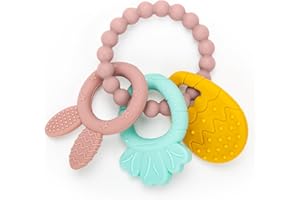 MISSLILI Easter Silicone Teething Toys, 3 Months+, Infant Baby Easter Basket Stuffers for Babies, Baby's Easter Egg Rabbit Carrot Teether Toy, Easter Gift for Girl or Boy (Pink)