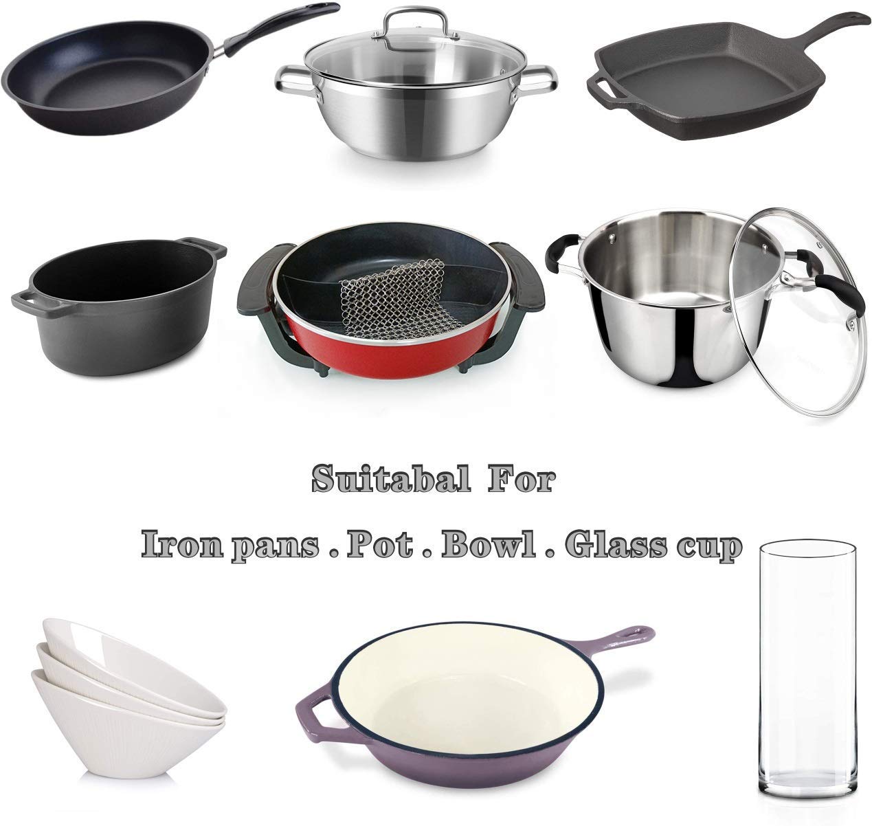 BabriInta Cast Iron Scrubber - 6 Inch Stainless Steel Chain mail Scrubber for Cast Iron Pans Cleaner Chainmail Scrubber for Skillet, Wok, Pot, Dutch Ovens