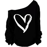 MAGICMK Woman’s Sweatershirt Lips Print Causal Blouse Off The Shoulder Long Sleeve Loose Slouchy Pullover Plus Size Tops