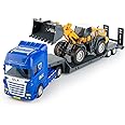 TGRCM-CZ Flatbed Truck Toy with Bulldozer-Push and Go Toy Trucks, Construction Trucks for Toddlers,Plastic Toy Truck, Gift for Age 3 and up Kids Toddlers Children Present,Random Color