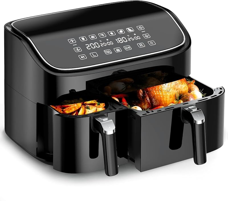 CookWise 9L Dual Air Fryer with 3L+6L Dual Zones, 6 Presets, 2 Drawers