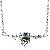 VONALA Leaf Moss Agate Necklace for Women, 925 Sterling Silver Leaf Choker, Moss Agate Jewelry