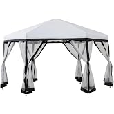 SUNJOY 11x11 ft. Pop Up Gazebo, 2-Tone Portable Canopy/Tent, Outdoor Hexagon Steel Frame Soft Top Gazebo with Mesh Sidewalls and Carry Bag, White &amp; Black