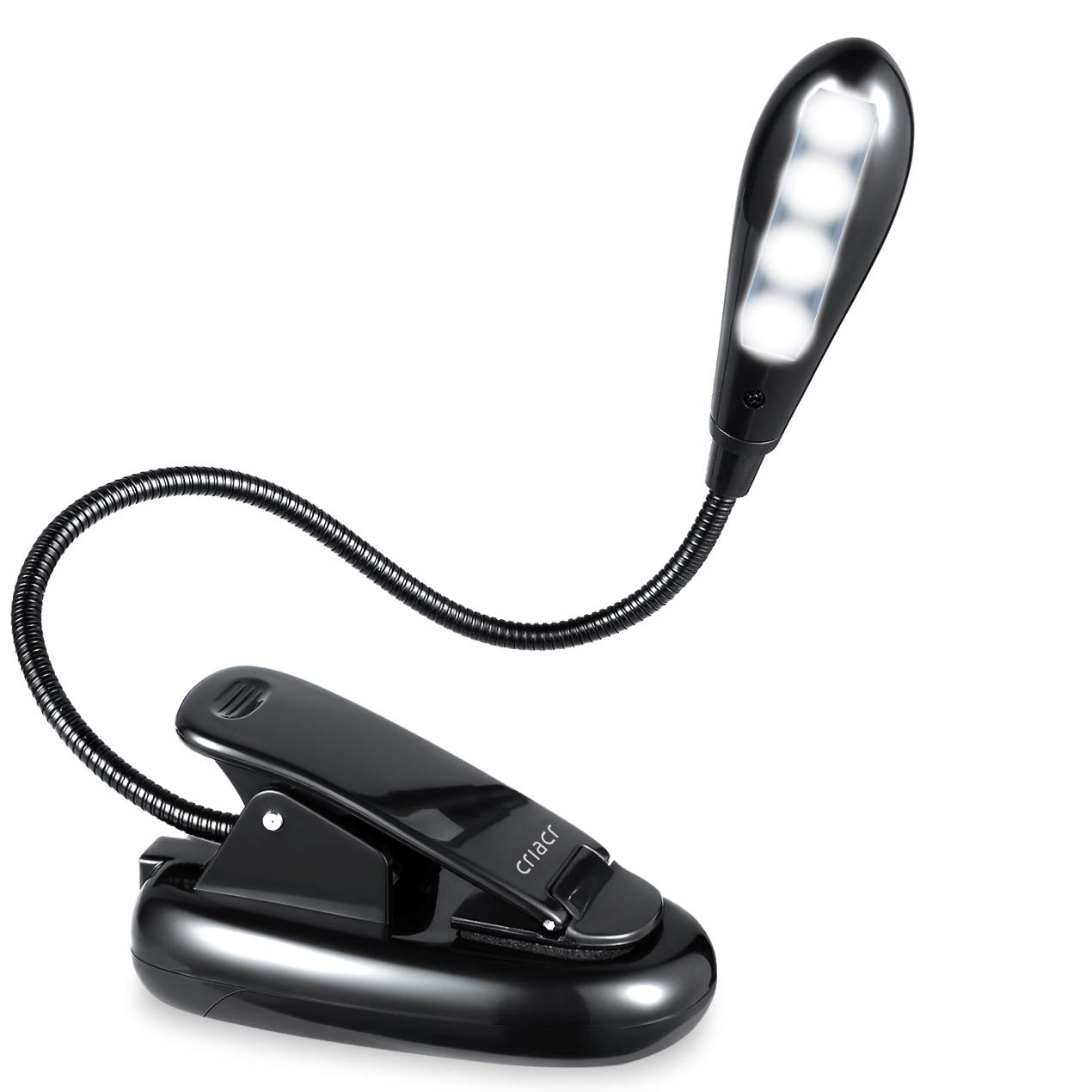 Criacr Clip on Book Light, 4 LED Portable Reading Light, Battery Operated Reading Lamp, Touch Sensitive Table Reading Light, for Readers, Kids, Desk, Headboard, Bedstead, Office Table, Christmas