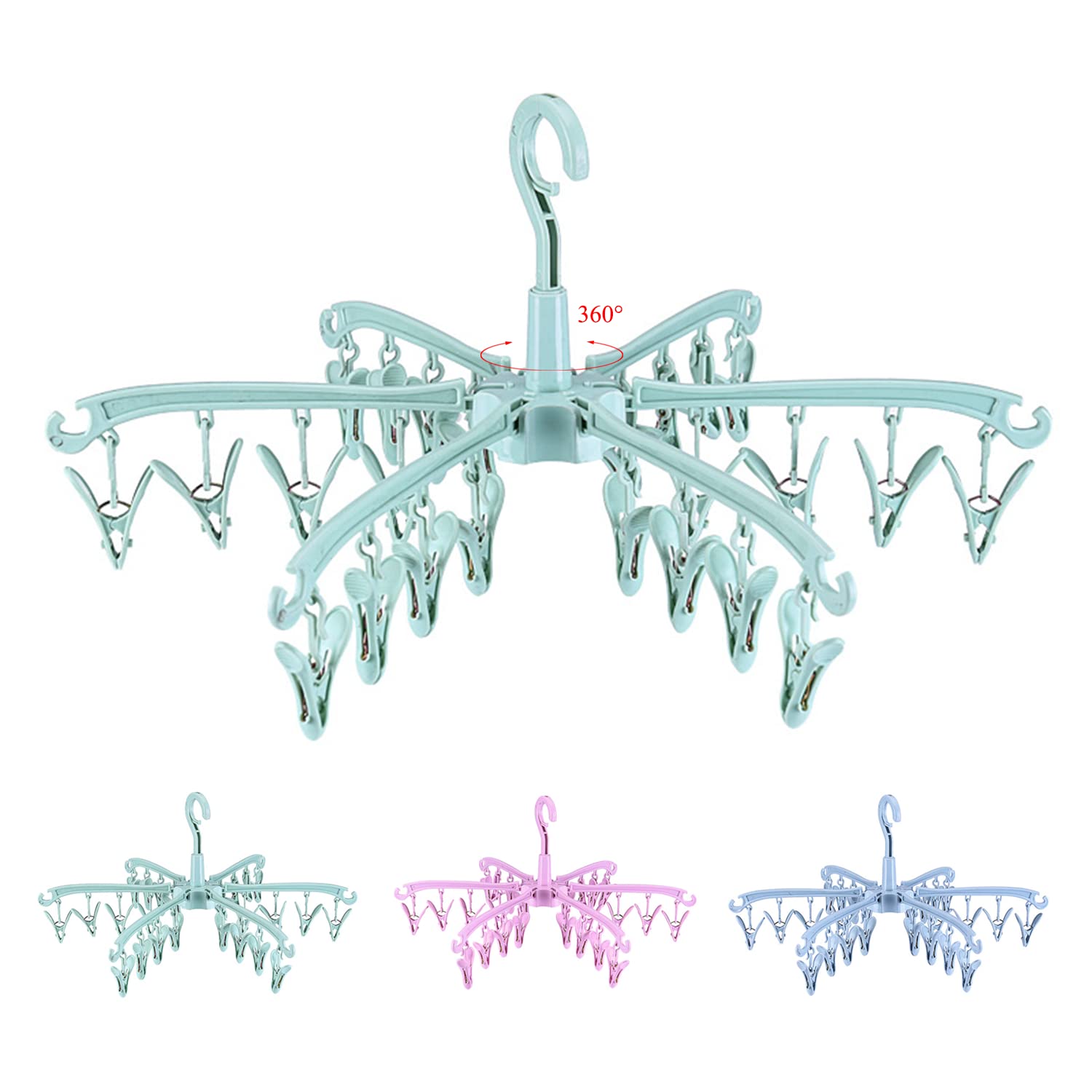 BONYCUST 24 Peg Folding Sock Hanging Rotatable Drying Rack Hanger Sock Dryer for Lingerie Clothes Shoe Insoles Underwear Baby Clothes & Hats (Green) — image 1