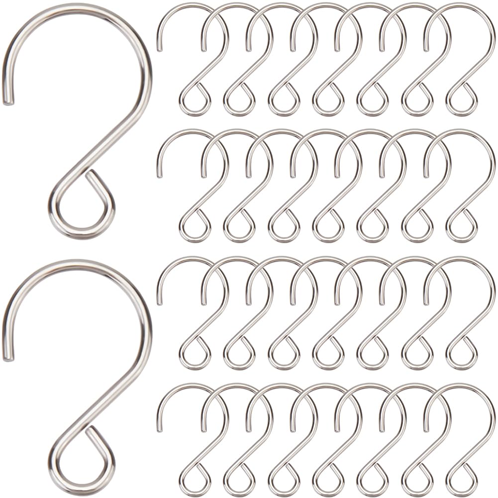 SOFPLATE 1 Box 300pcs Stainless Steel S Hooks Small S Shaped Hook Tiny Miniature Silver Metal S Shape Curtain Crystal Bead Hook Clips For Hanging Suncatcher Lamp Curtain Christmas Ornament Accessories
