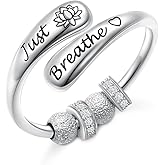 FLYOW Just Breathe Lotus Ring for Women 925 Sterling Silver Adjustable Anxiety Fidget Ring with Spinning Beads Anxiety Relieve Rings Inspirational Christmas Jewelry Gift