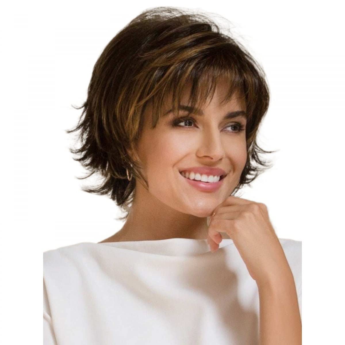 Wigs for Women Synthetic Hair, Dark Brown Color Short Hair, Fluffy Wavy Bob Hair Wig Headgear, Natural Daily Use Hair Suitable for Women and Girls