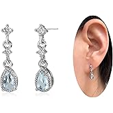 Teppdfann Tiny Aquamarine Teardrop Drop Earrings – Delicate Silver Dangle Earrings with Genuine Aquamarine, Light Blue Teardrop Jewelry for Women, Minimalist Silver Jewelry for Daily & Formal Wear