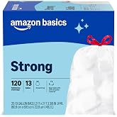 Amazon Basics Trash Bags, Tall Kitchen Drawstring, Unscented, 13 Gallon, 120 Count, Pack of 1, Packaging May Vary