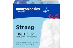 Amazon Basics Trash Bags, Tall Kitchen Drawstring, Unscented, 13 Gallon, 120 Count, Pack of 1, Packaging May Vary