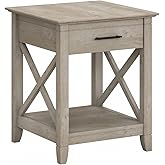Bush Home End Table with Drawer, Nightstand with Storage, Living Room and Bedroom Furniture, Key West Collection, Washed Gray