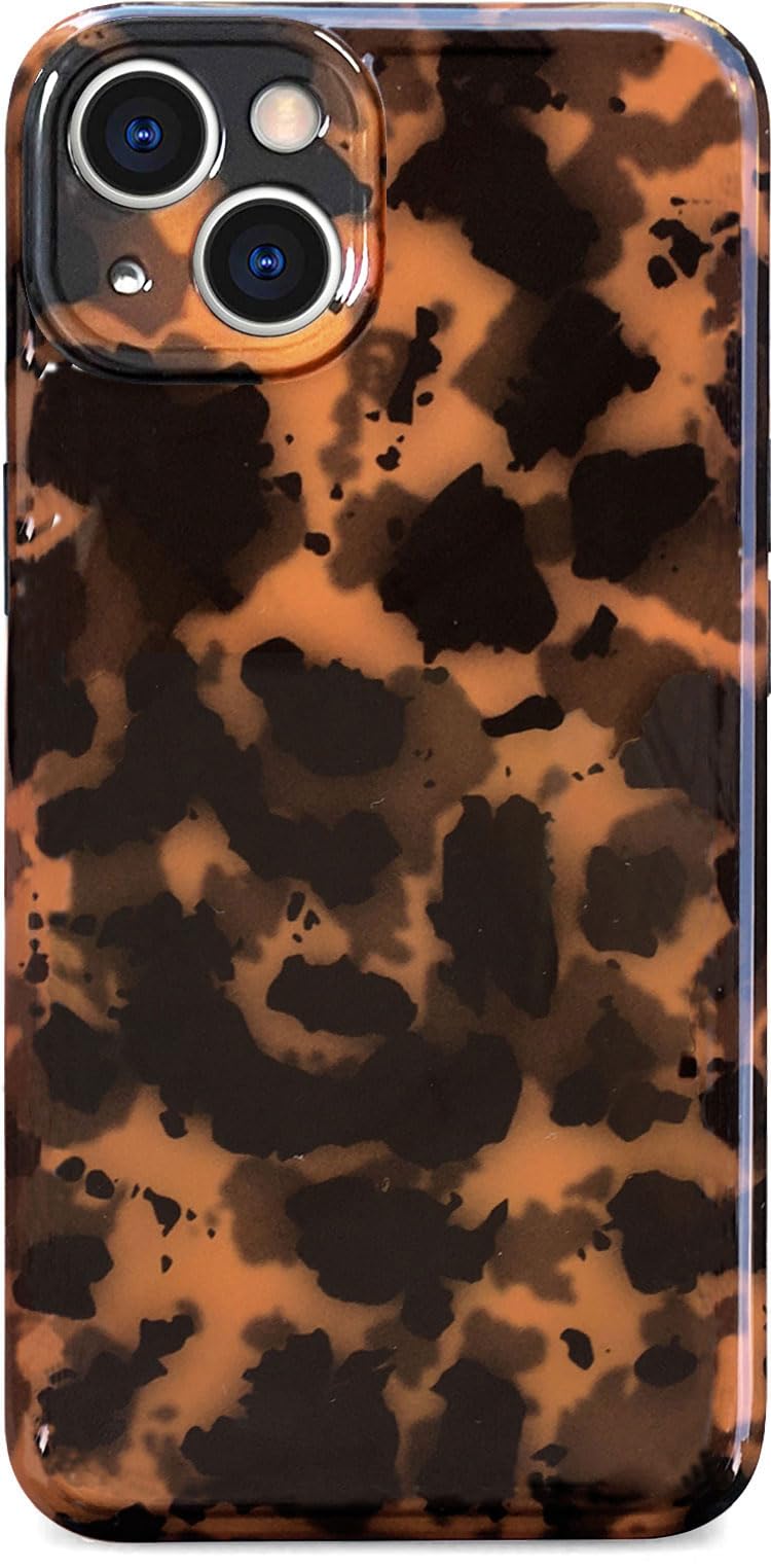 Efitoo for iPhone 13 Case Tortoise Shell Cheetah Leopard Animal Print Pattern Cute Flexible Soft TPU Silicone Girls Woman Protective Shockproof Brown and Black Amber Phone Back Cover