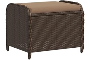 vidaXL Patio Stool with Cushion - Brown Poly Rattan Outdoor Ottoman Seating - Steel Frame - 22.8" x 18.1" x 18.1"