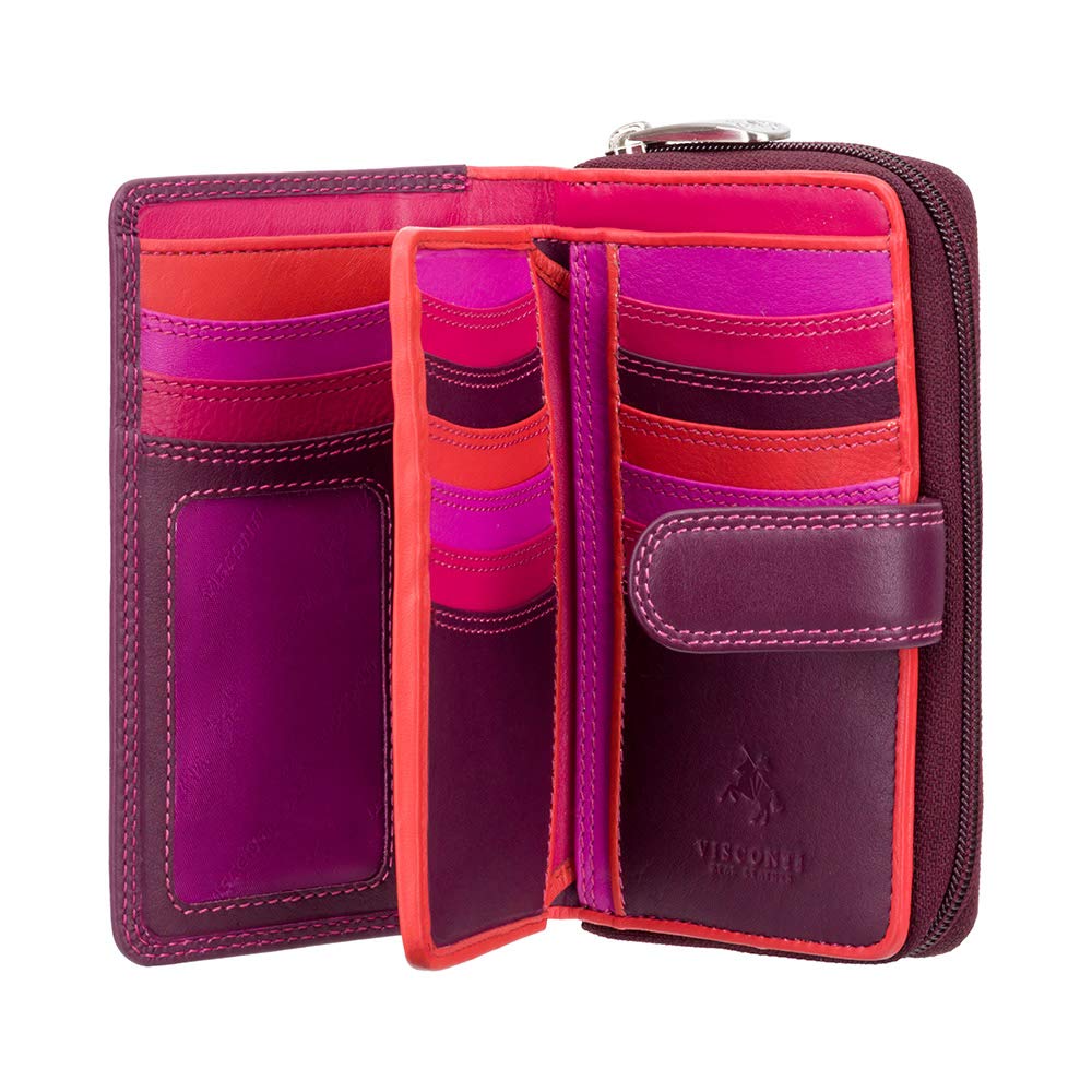 VISCONTI - Soft Leather Purse/Wallet for Women - Plum Multi - Card Holder, Gifts for Women, Card Wallet, Badge Holder - 2 ID Photograph Windows and 6 Slip Pockets - 16 Slots