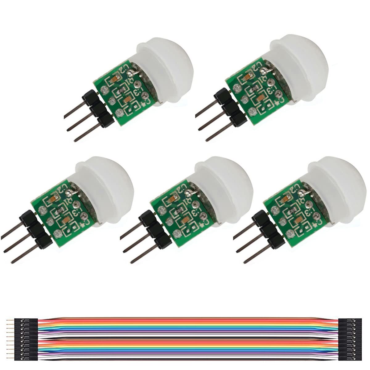 Youmile 5PACK IR Human Sensor AM312 Mini Detector Module HC-SR312 Pyroelectric Infrared PIR Motion Automatic Detector DC 2.7 to 12V for Arduino 2 A1U2 With Dupont Wire