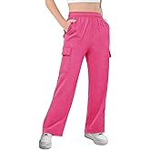 Girls Kids Cargo Sweatpants Wide Straight Leg Jogger Pants 5-14 Years