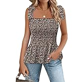 Micoson Ruffle Tank Tops for Women Summer Square Neck Sleeveless Tops Tie Shoulder Chiffon Blouse Babydoll Shirts