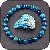 KummerSaprk Blue Apatite Bracelet Natural Blue Apatite Crystal Beaded Bracelet Healing Energy Gemstone Bracelets for Women Men
