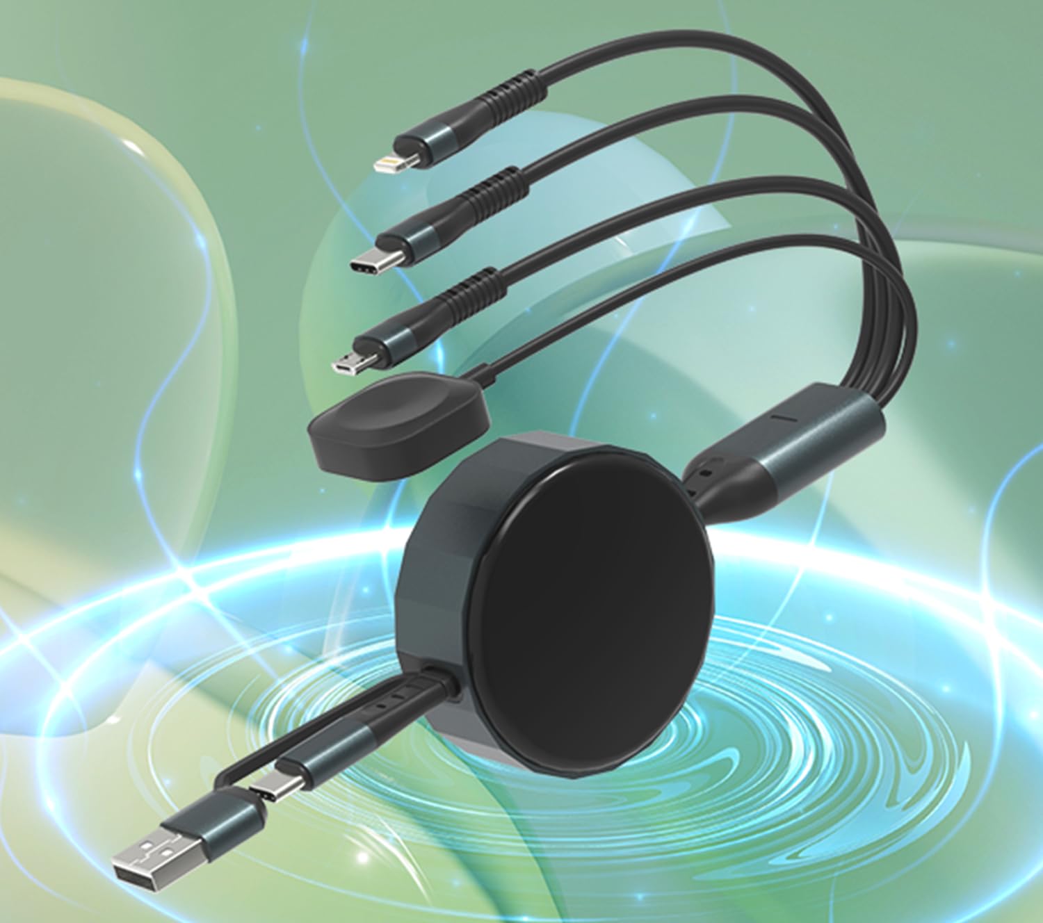 Photo 1 of 100W Retractable Multi Charging Cable with Apple Watch Charger - 4 in 1 Retractable Cable Portable Charger with Lightning/Micro/Type C/iWatch for iPad, Tablets, iPhone Retractable Multi Charging Cord