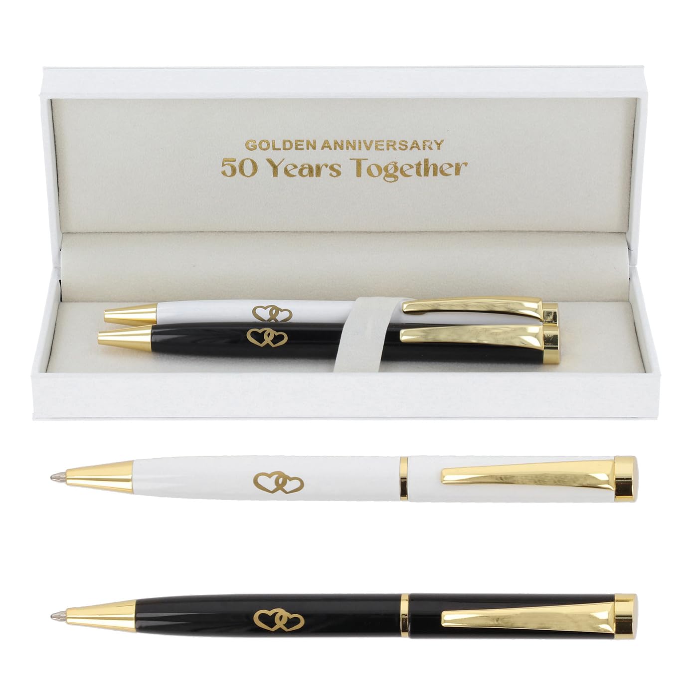 Bridgewater Pen Company Anniversary Collection Executive Ballpoint Pen Set - 25 Years Silver, 40 Years Ruby, 50 Years Golden Anniversary Boxed Gift (50 Years)