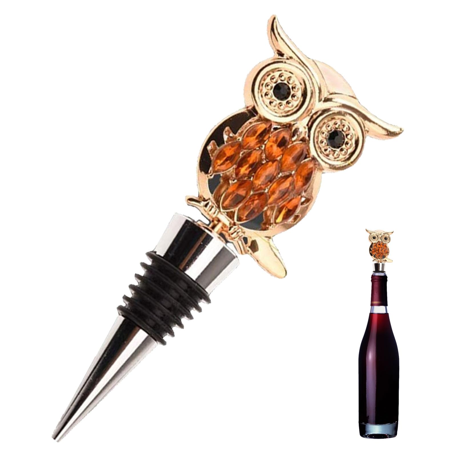 Owl Zinc Alloy Wine Stoppers Cute Durable Crystal Owl Wine Stopper Eye-Catching Glass Animal Shape Wine Bottle Stopper for Wine Lovers Wine Cork