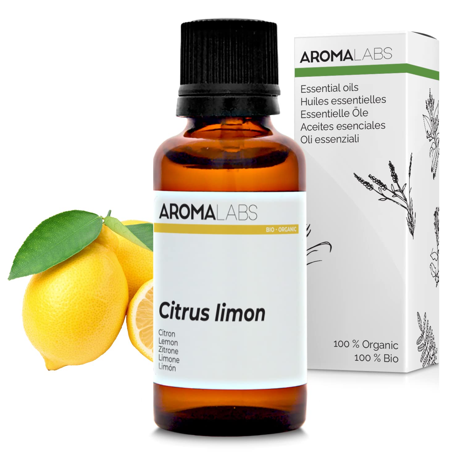 BIO - Lemon Essential Oil - 30mL - 100% Pure, Natural, Chemotyped and AB Certified - AROMA LABS (French Brand)