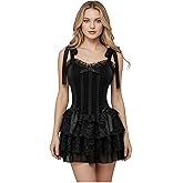 winkbay Women's Gothic Lace Mini Dress Layered Ruffle Tie Shoulder A Line Party Rave Dresses Night Out Outfit