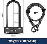 Sportneer Heavy Duty Bike Lock Set 4-Digit Resettable U-Lock with 5 Ft Cable view 2