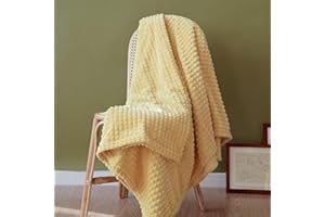 Simple&Opulence Luxury Flannel Fleece Throw Blanket, Cozy Warm Soft Home Furnishing Throw Blanket with 3D Stereoscopic Grid Design for Couch/Bed (Yellow, 50"x70")