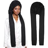 QFGasre Bonnet for Sleeping Long Satin Bonnet Braids Hair Bonnets for Women 2 in 1 Long Braids Protector UV Shield Soft Breathable and Smoothy Water-Resistant Black